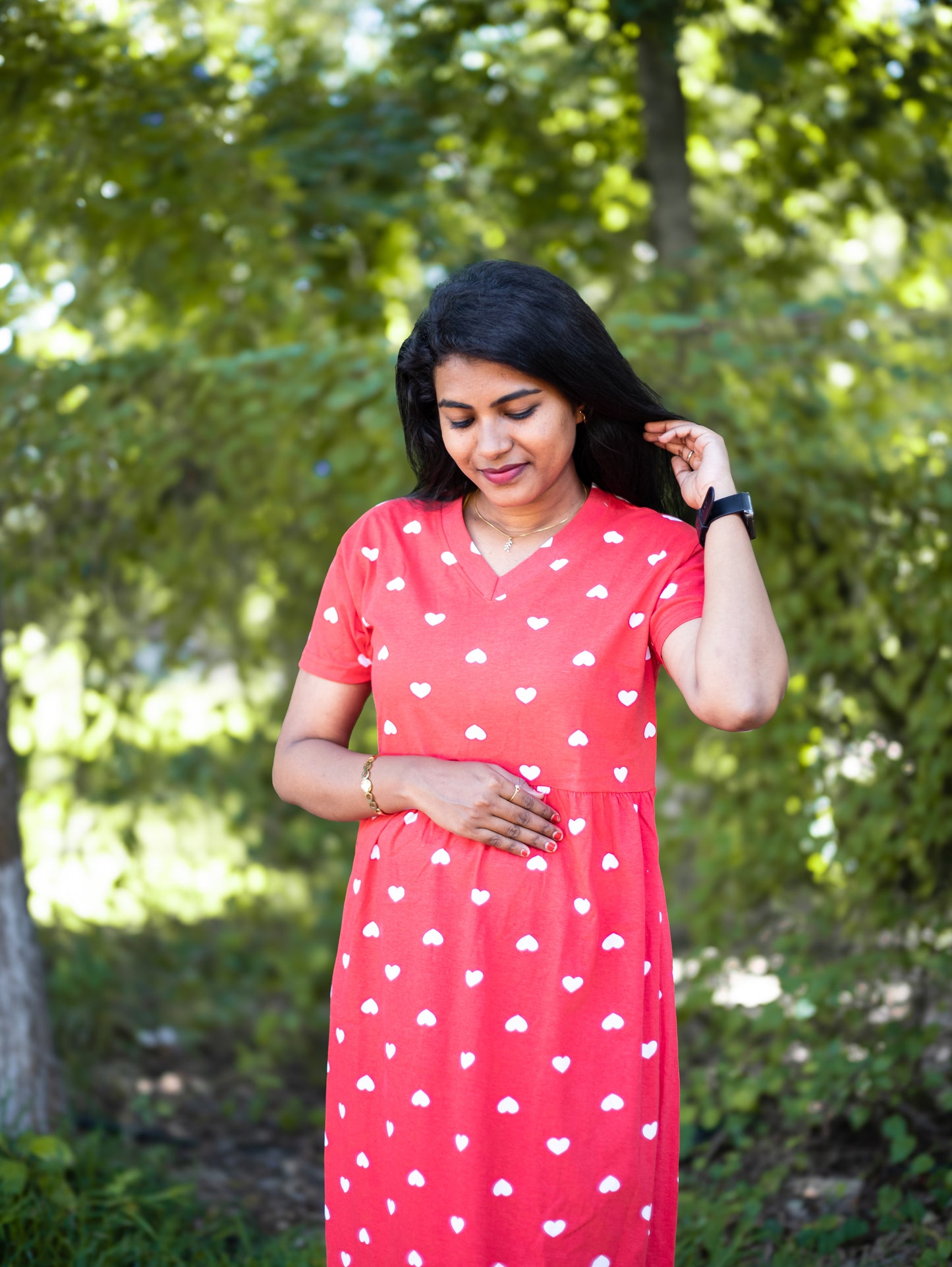 Women Heart Print Daily Wear Dress | Short Sleeves | Comfortable Casual Outfit