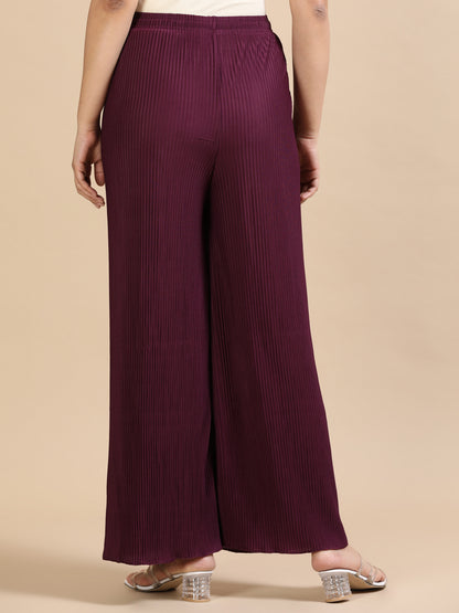 Women Purple Popcorn Fabric Pleated Palazzo Pants | Wide Leg | Soft & Stretchable (Copy)