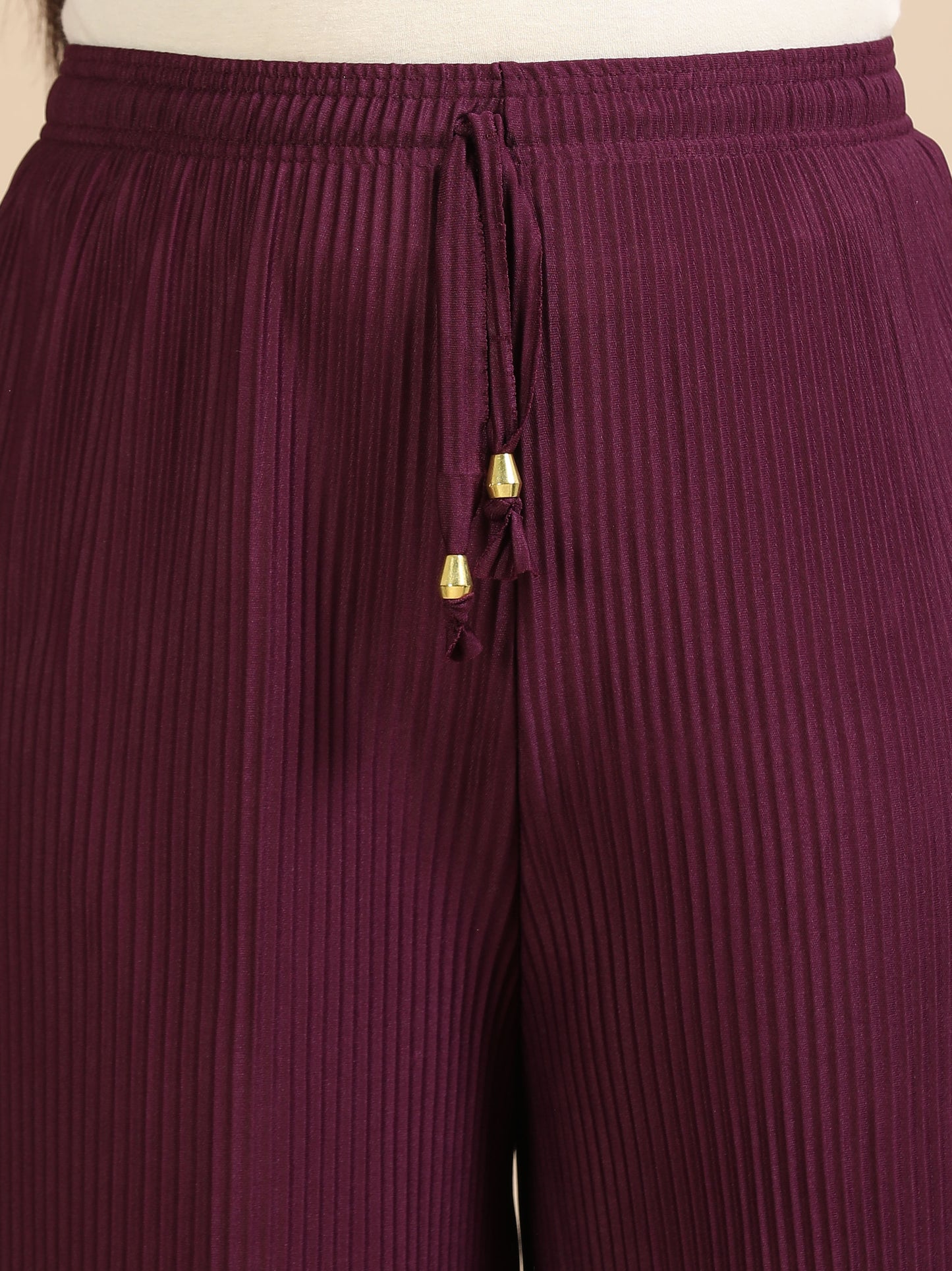 Women Purple Popcorn Fabric Pleated Palazzo Pants | Wide Leg | Soft & Stretchable (Copy)