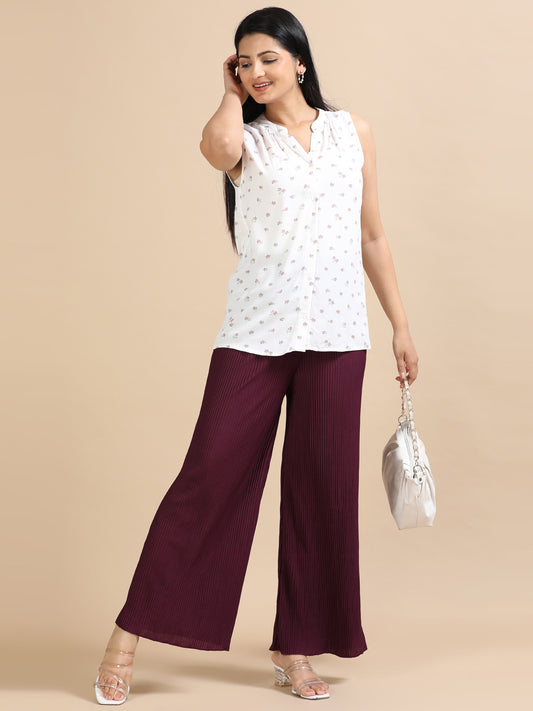 Women Purple Popcorn Fabric Pleated Palazzo Pants | Wide Leg | Soft & Stretchable (Copy)