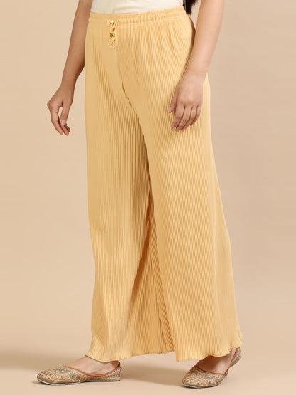 Women Skin Popcorn Fabric Pleated Palazzo Pants | Wide Leg | Soft & Stretchable