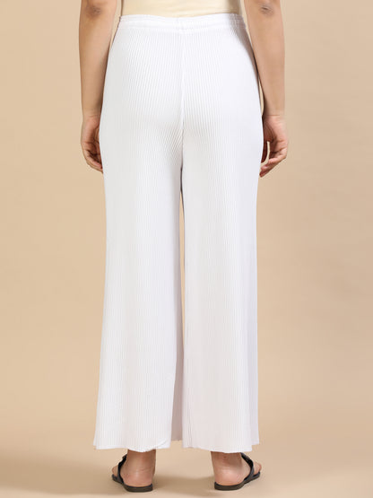 Women White Popcorn Fabric Pleated Palazzo Pants | Wide Leg | Soft & Stretchable