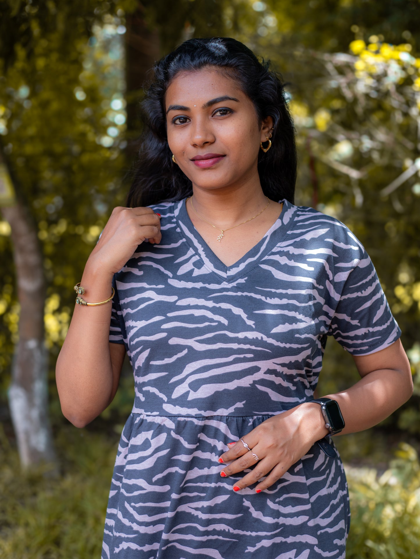 Non Feeding Daily Wear Casual Printed Midi Dress | Short Sleeves | Comfortable Casual Outfit