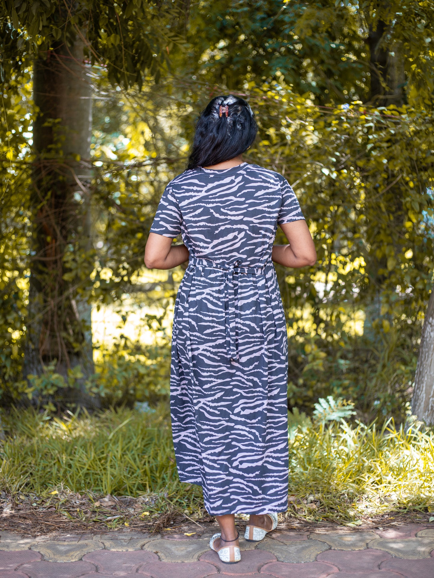 Non Feeding Daily Wear Casual Printed Midi Dress | Short Sleeves | Comfortable Casual Outfit