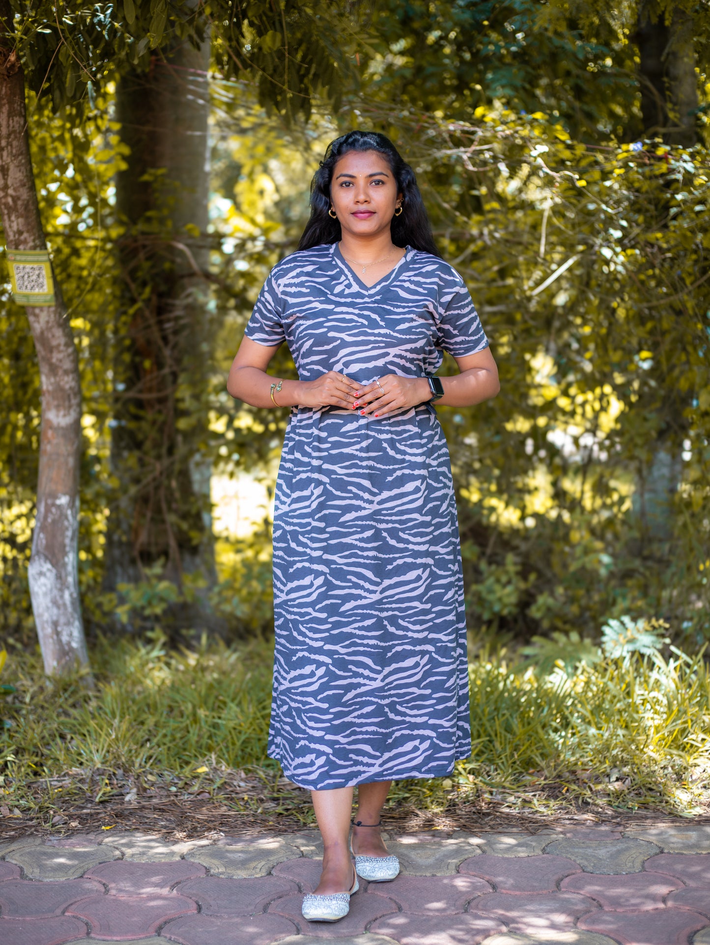 Non Feeding Daily Wear Casual Printed Midi Dress | Short Sleeves | Comfortable Casual Outfit