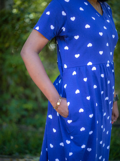 Non Feeding Chic blue Heart Print Casual Wear | Short Sleeves | Comfortable Casual Outfit
