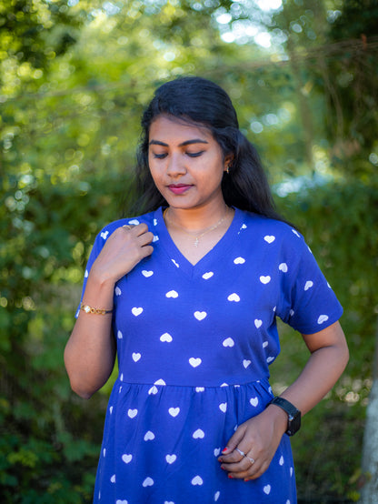 Non Feeding Chic blue Heart Print Casual Wear | Short Sleeves | Comfortable Casual Outfit