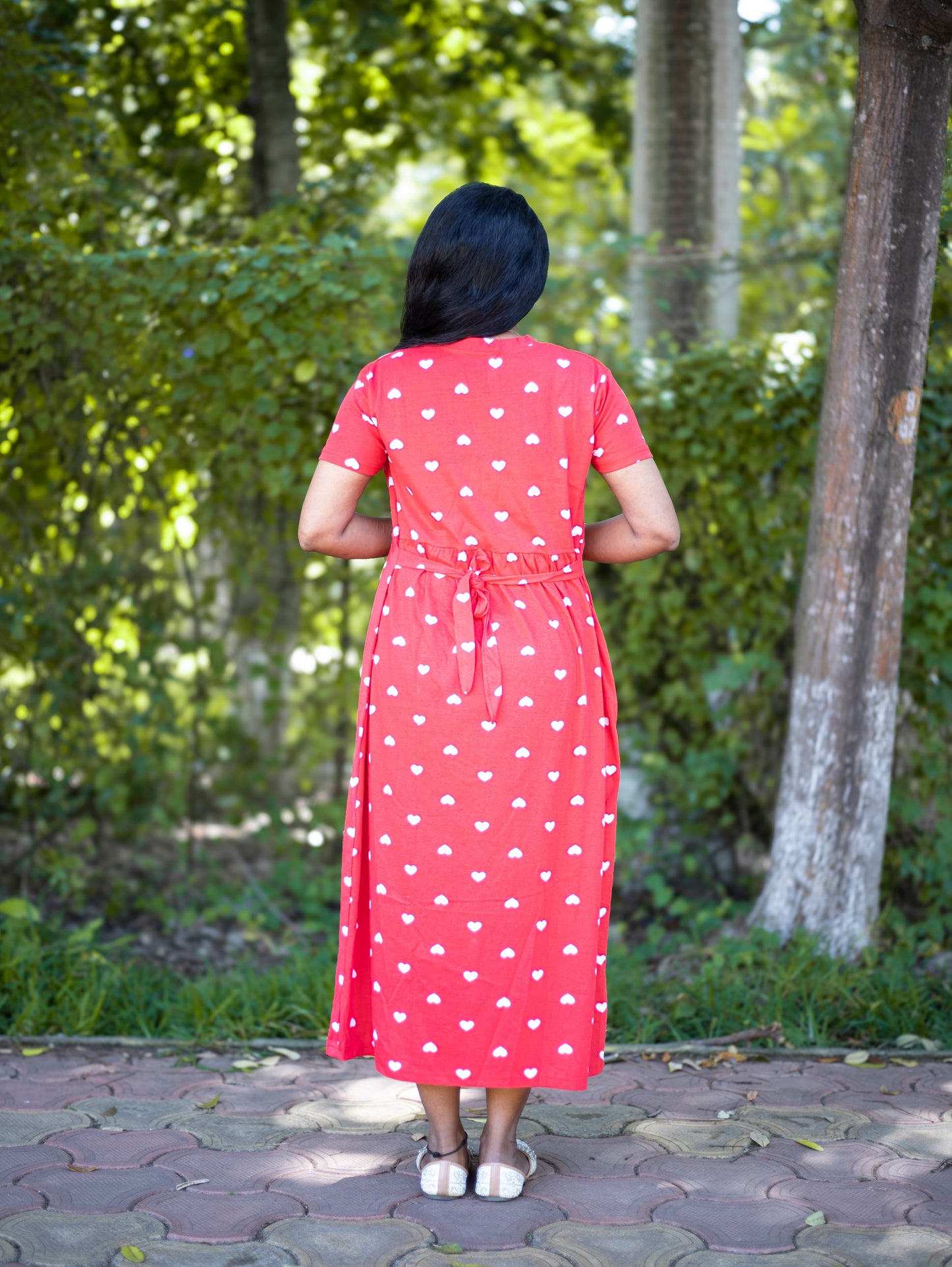 Women Heart Print Daily Wear Dress | Short Sleeves | Comfortable Casual Outfit
