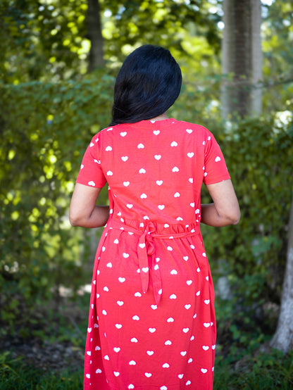 Women Heart Print Daily Wear Dress | Short Sleeves | Comfortable Casual Outfit