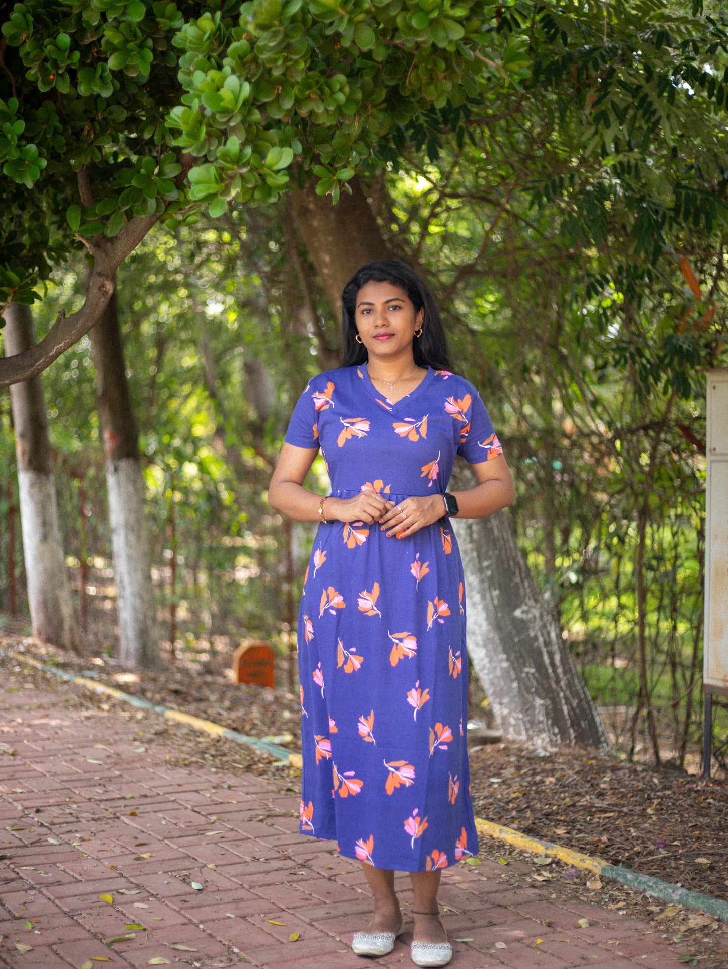 Non Feeding Blue Daily Wear Casual Midi Dress| Short Sleeves | Comfortable Casual Outfit