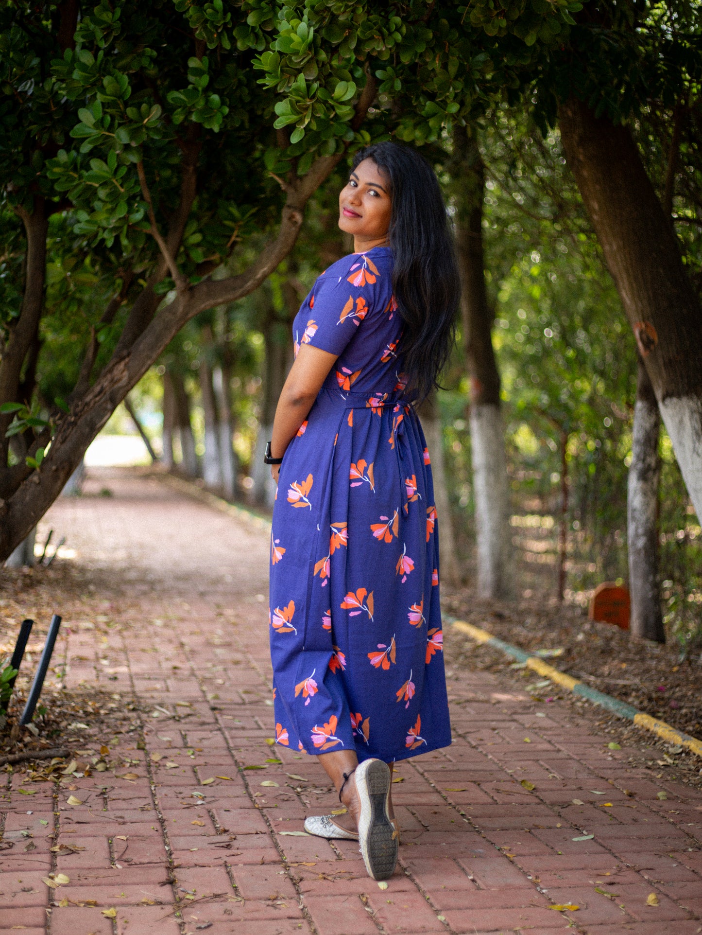 Non Feeding Blue Daily Wear Casual Midi Dress| Short Sleeves | Comfortable Casual Outfit