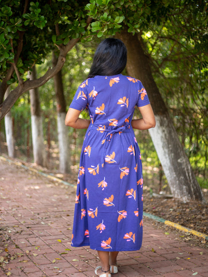 Non Feeding Blue Daily Wear Casual Midi Dress| Short Sleeves | Comfortable Casual Outfit