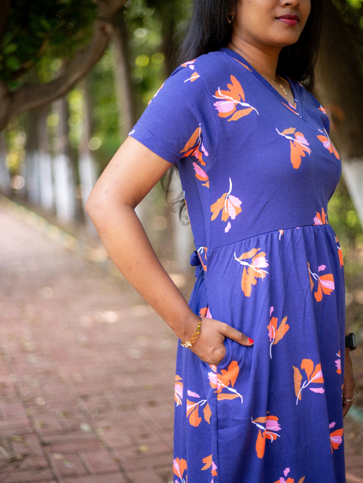 Non Feeding Blue Daily Wear Casual Midi Dress| Short Sleeves | Comfortable Casual Outfit