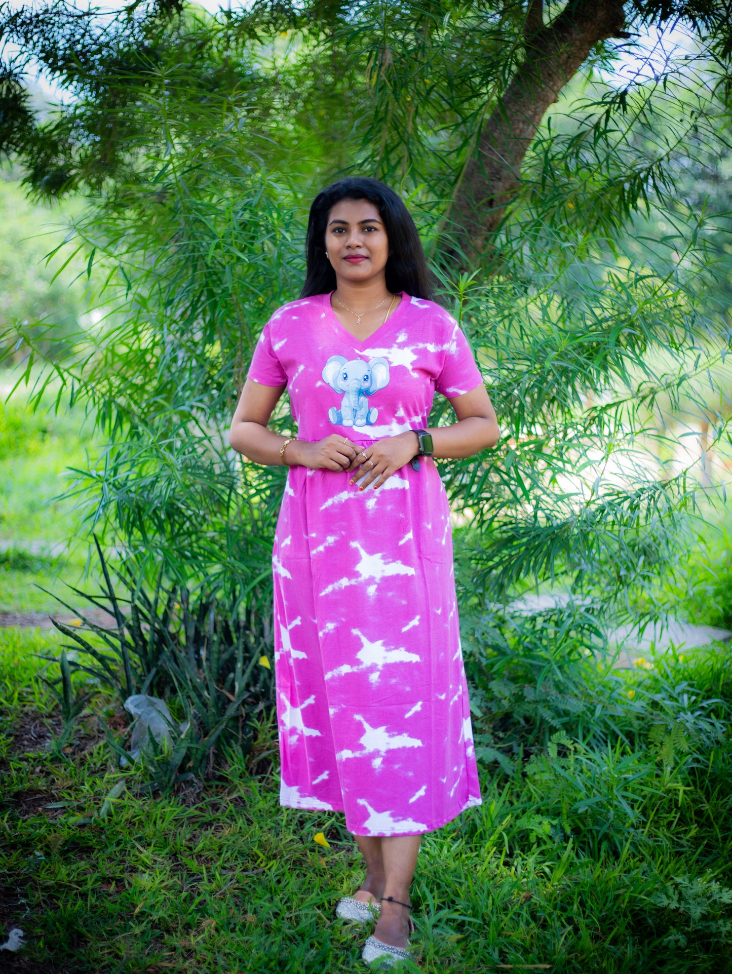 Non Feeding Pink Nighty – Tie & Dye | Short Sleeves | Comfortable Casual Outfit