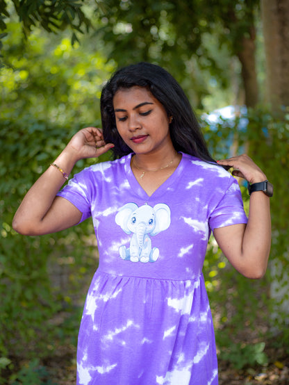 Non Feeding Tie-Dye Elephant Print Nightdress| Short Sleeves | Comfortable Casual Outfit