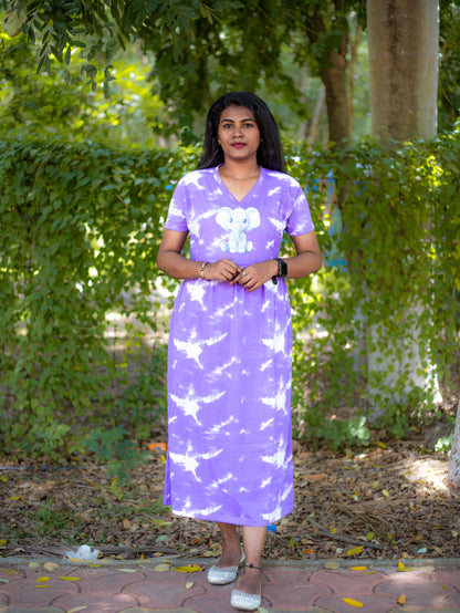 Non Feeding Tie-Dye Elephant Print Nightdress| Short Sleeves | Comfortable Casual Outfit
