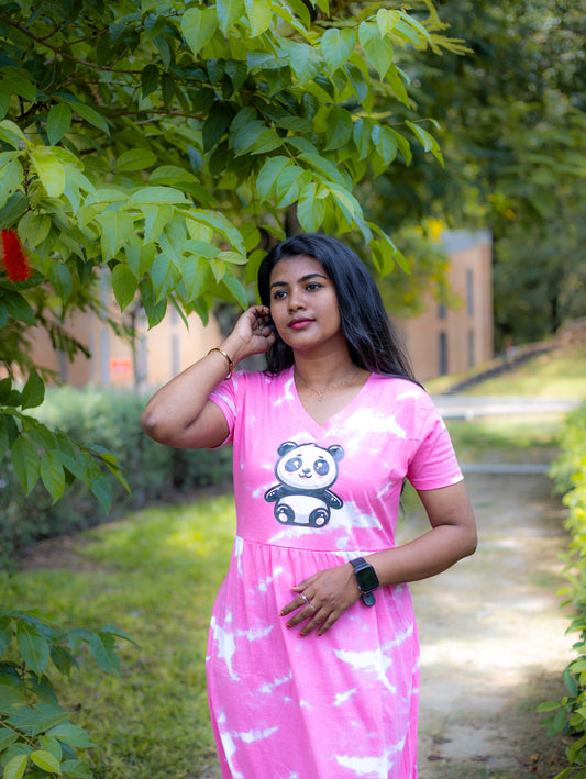 Non Feeding Pink Tie-Dye Daily Wear Casual Midi Dress| Short Sleeves | Comfortable Casual Outfit (Copy)