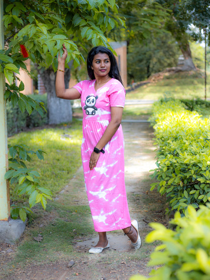 Non Feeding Pink Tie-Dye Daily Wear Casual Midi Dress| Short Sleeves | Comfortable Casual Outfit (Copy)