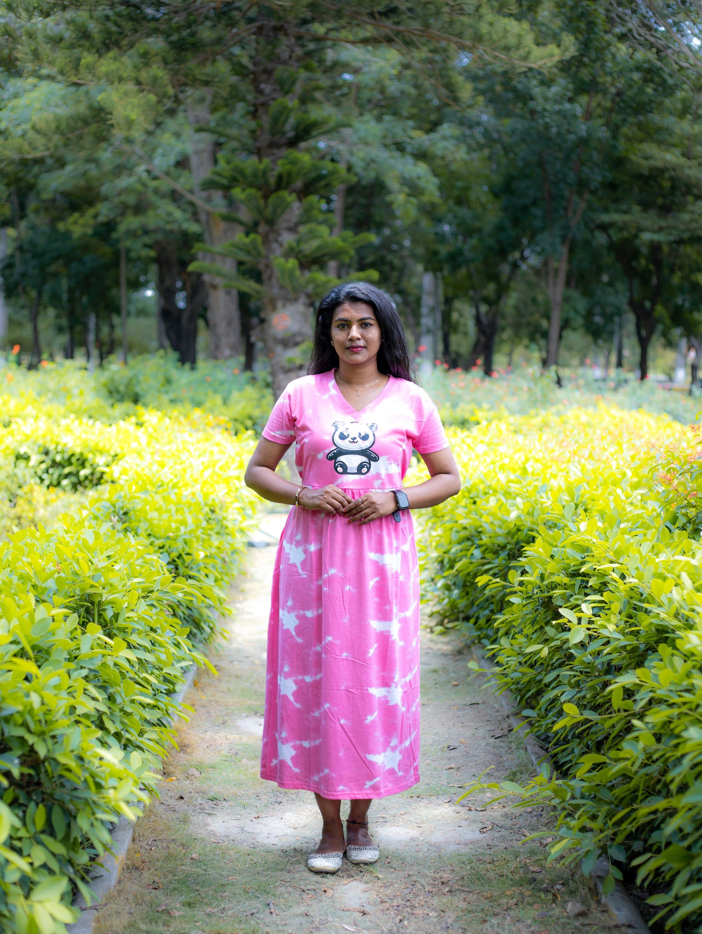 Non Feeding Pink Tie-Dye Daily Wear Casual Midi Dress| Short Sleeves | Comfortable Casual Outfit (Copy)