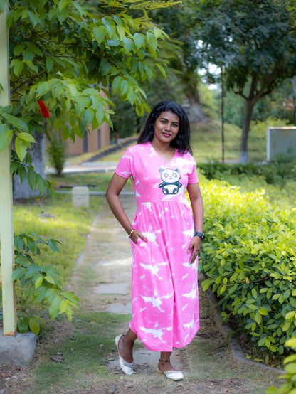 Non Feeding Pink Tie-Dye Daily Wear Casual Midi Dress| Short Sleeves | Comfortable Casual Outfit (Copy)